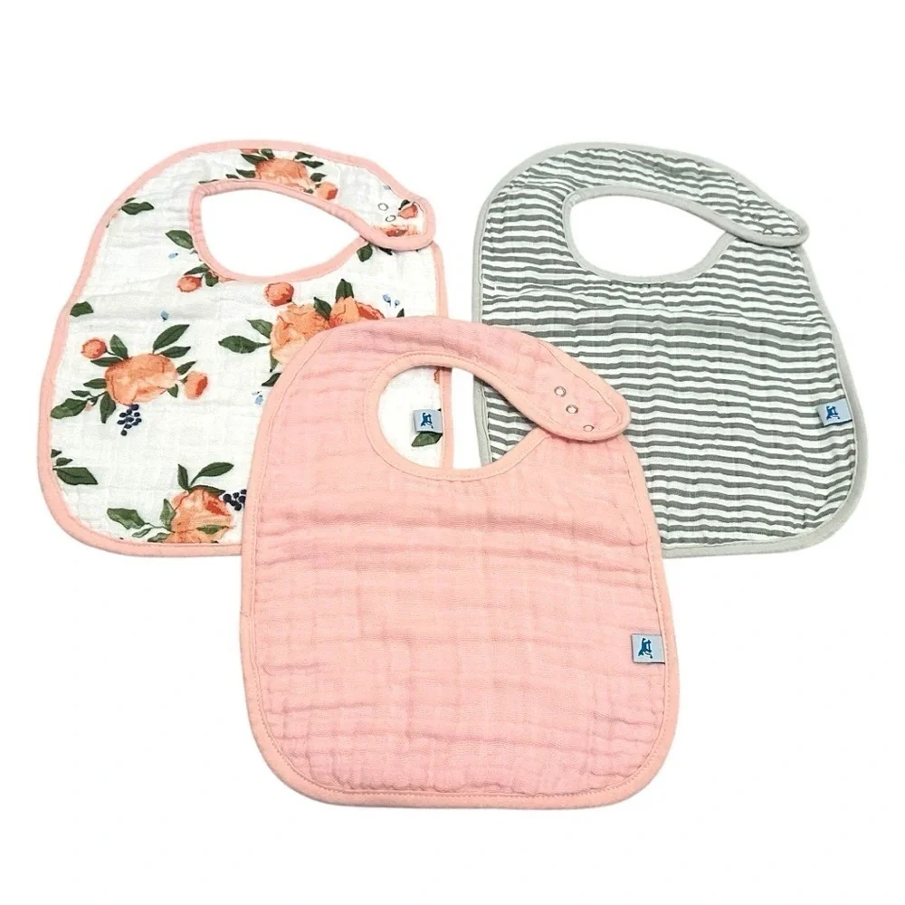 Little Unicorn Watercolor Roses Cotton Muslin Gift Set Swaddle Bibs Burp Cloth